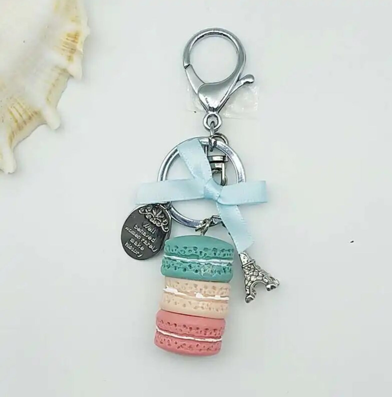 Macarons - Schlüsselanhänger mit Eiffelturm Silber/Blau