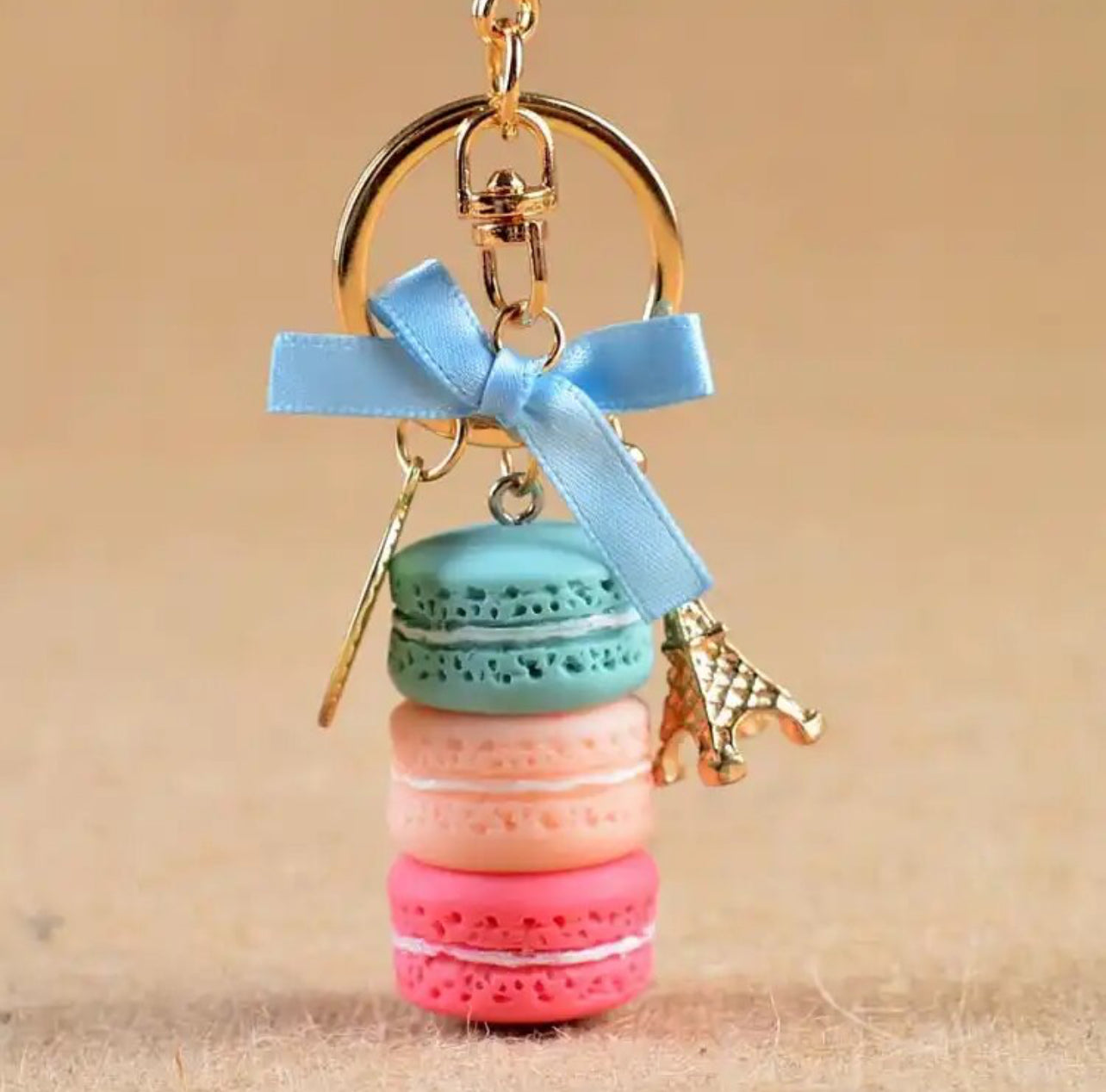 Macarons - Schlüsselanhänger mit Eiffelturm Gold/Blau